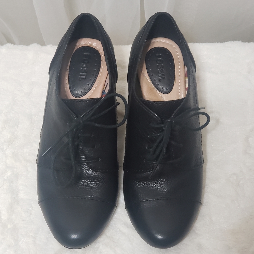 Fossil Black Leather Heeled Booties Sz 8 - Picture 16 of 16